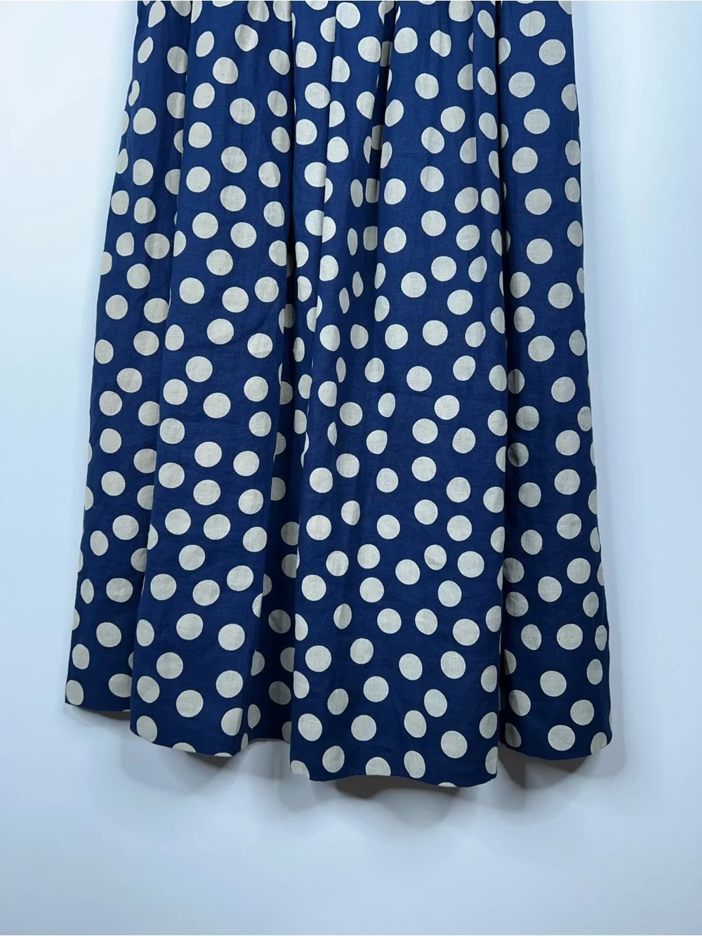 J Crew Navy Polka Dot Sleeveless Midi Dress Smocked Waist Linen New Size Small